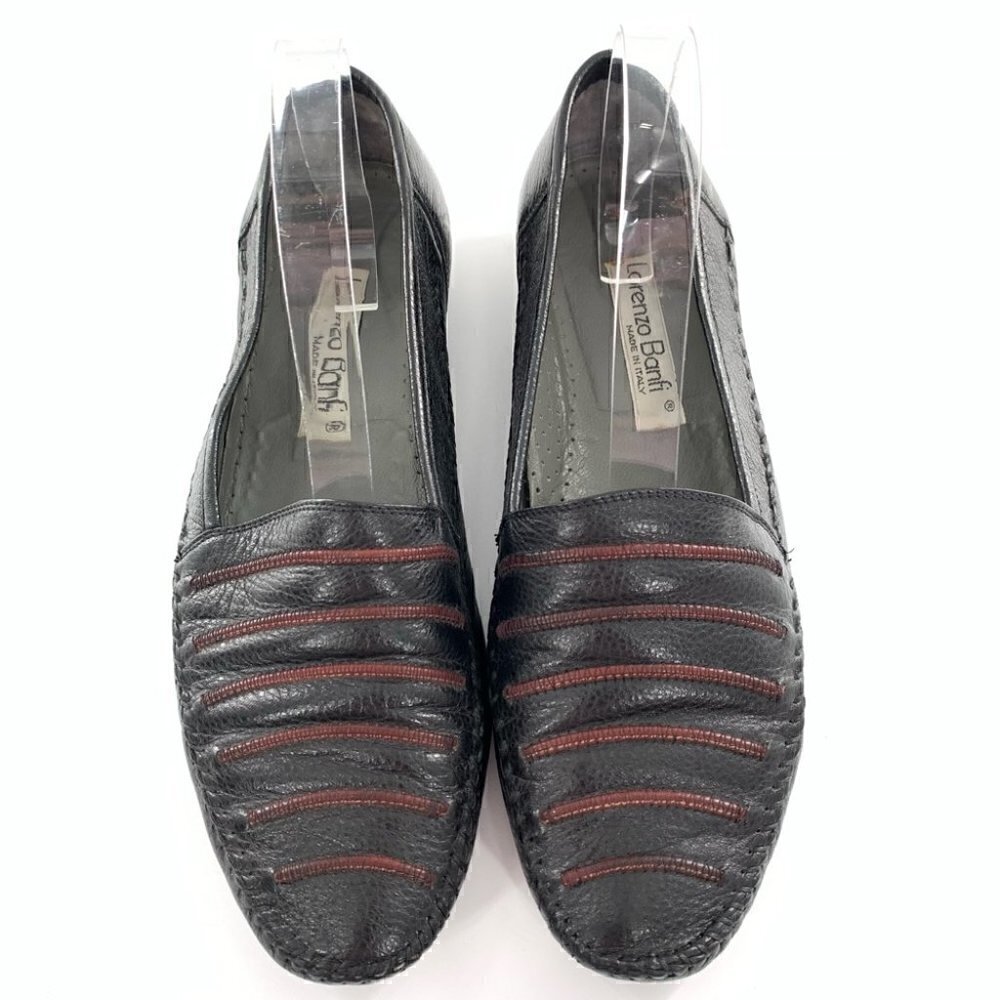 Lorenzo Banfi mens loafers size 9 black Italian leather vintage 80s 90s